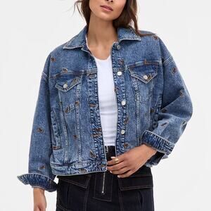 Avec Les Filles Horse Embroidered Denim Trucker Jacket Sz XL NEW Western Cowgirl